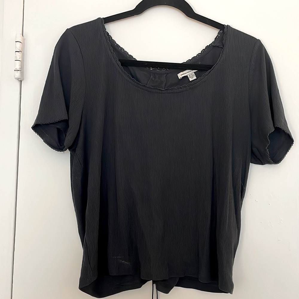 black short sleeve shirt with pretty lace back